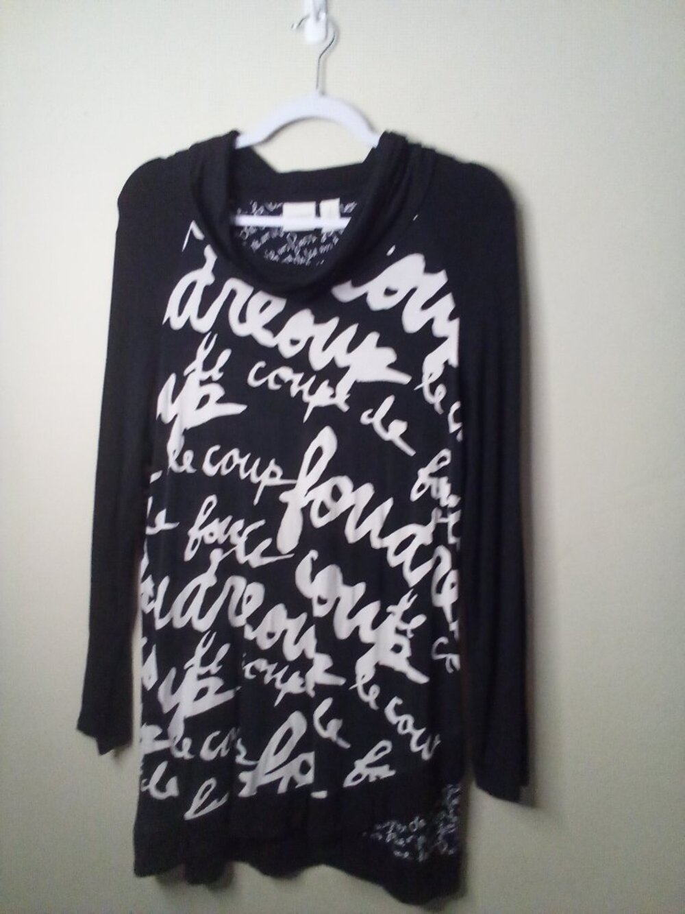 Zenergy Chico's Shirt Tunic Women 1 M Long Sleeve Stretch Mock Neck Black White